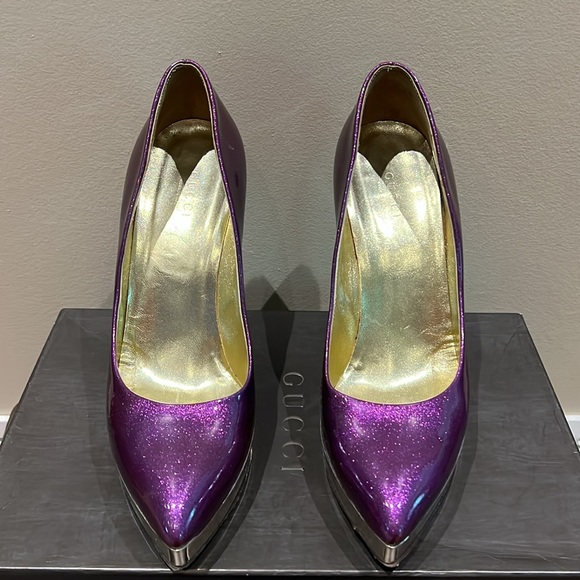 Gucci Vernice Glitter Patent Leather Platform Pumps Purple Women’s Size 8B - Picture 5 of 8